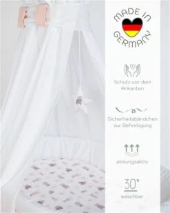 Mionido Stubenwagen Maxi Natur Pyjamabär Rosa Mit Garnierung, Matratze Und Matratzenbezug -Babyprodukte Geschäft 0300 23 14