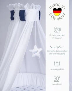 Mionido Stubenwagen Maxi Weiß Pyjamabär Blau Inkl. Garnierung, Matratze Und Matratzenbezug -Babyprodukte Geschäft 0300 23 2