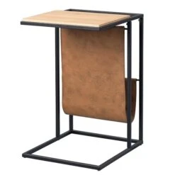 HomeTrends4You Beistelltisch Valentin Wildeiche Massiv Geölt Mit Kunstleder