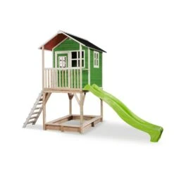 EXIT TOYS EXIT Loft 700 Holzspielhaus - Grün Extra Hoch - Mit Sandkasten, Rutsche & Geländer