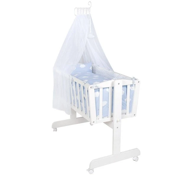 Roba Komplettwiegenset Weiß Inklusive Textiler Ausstattung Kleine Wolke Blau 2 Roba Komplettwiegenset Weiß Inklusive Textiler Ausstattung Kleine Wolke Blau – Bild 2