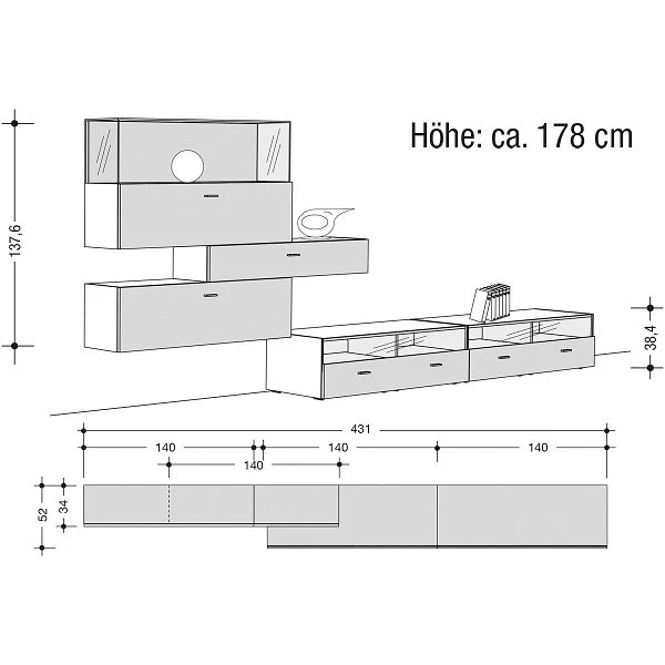 Now! No.14 By Hülsta Kombination 12 178x431x52 Kernnussbaum/Lack-seidengrau/Hochglanz-seidengrau 2 Now! No.14 By Hülsta Kombination 12 178x431x52 Kernnussbaum/Lack-seidengrau/Hochglanz-seidengrau – Bild 2