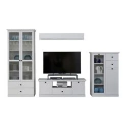 Trendteam Baxter Anbauwand 4-teilig Weiß Dekor | Schmal