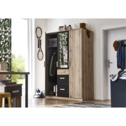 Wimex Cariba Kleiderschrank 3-türig Mit Spiegel San Remo-Eiche-Nachbildung / Graphit