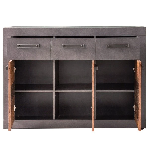 Trendteam Indy Kommode 3 Schubkästen, 3 Türen Old Wood / Graphit Grau 2 Trendteam Indy Kommode 3 Schubkästen, 3 Türen Old Wood / Graphit Grau – Bild 2