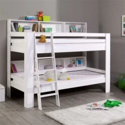 Relita JAN Etagenbett Buche Massiv Weiß Mit Regalen Oben Und Unten - Frachtfrei