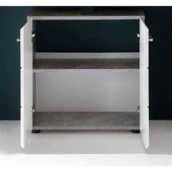 Trendteam Nano Badmöbel-Set 5-teilig Beleuchtet Weiß Hochglanz / Beton Stone 9 Trendteam Nano Badmöbel-Set 5-teilig Beleuchtet Weiß Hochglanz / Beton Stone -Babyprodukte Geschäft nano bd 1846 301 35 frontal geoeffnet 2