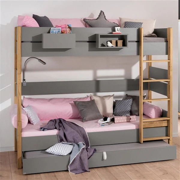 Paidi Sten Etagenbett 180 Cm Eiche/schiefergrau Quadratische Bettpfosten Gerade Leiter 90x200 Cm