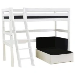 Hoppekids Hochbett ECO Luxury 90x200 Cm Mit Schräger Leiter, Tischplatte & Lounge-Ecke