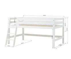 Hoppekids Halbhohes Bett ECO Luxury 120x200 Cm Weiß Mit Schräger Leiter & Absturzsicherung -Babyprodukte Geschäft pre a5 12 4 scaled 1
