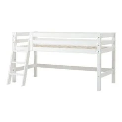 Hoppekids Halbhohes Bett ECO Luxury 120x200 Cm Weiß Mit Schräger Leiter & Absturzsicherung