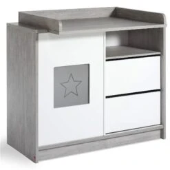 Schardt Eco Star Wickelkommode Weiß/Driftwood 1 Schiebetür, 2 Schubkästen - Mit Wickelaufsatz