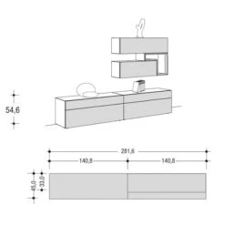 Hülsta Tetrim Wohnwand 8 - Lack & Kernnussbaum Lowboard & Hängeelemente -Babyprodukte Geschäft tetrim 8 strich