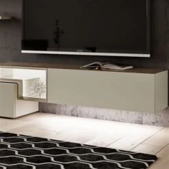 Hülsta Tetrim Wohnwand 8 - Lack & Kernnussbaum Lowboard & Hängeelemente